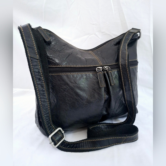 Jack Georges Handbags - Jack Georges Uptown Hobo Black Leather Crossbody Shoulder Bag #7814